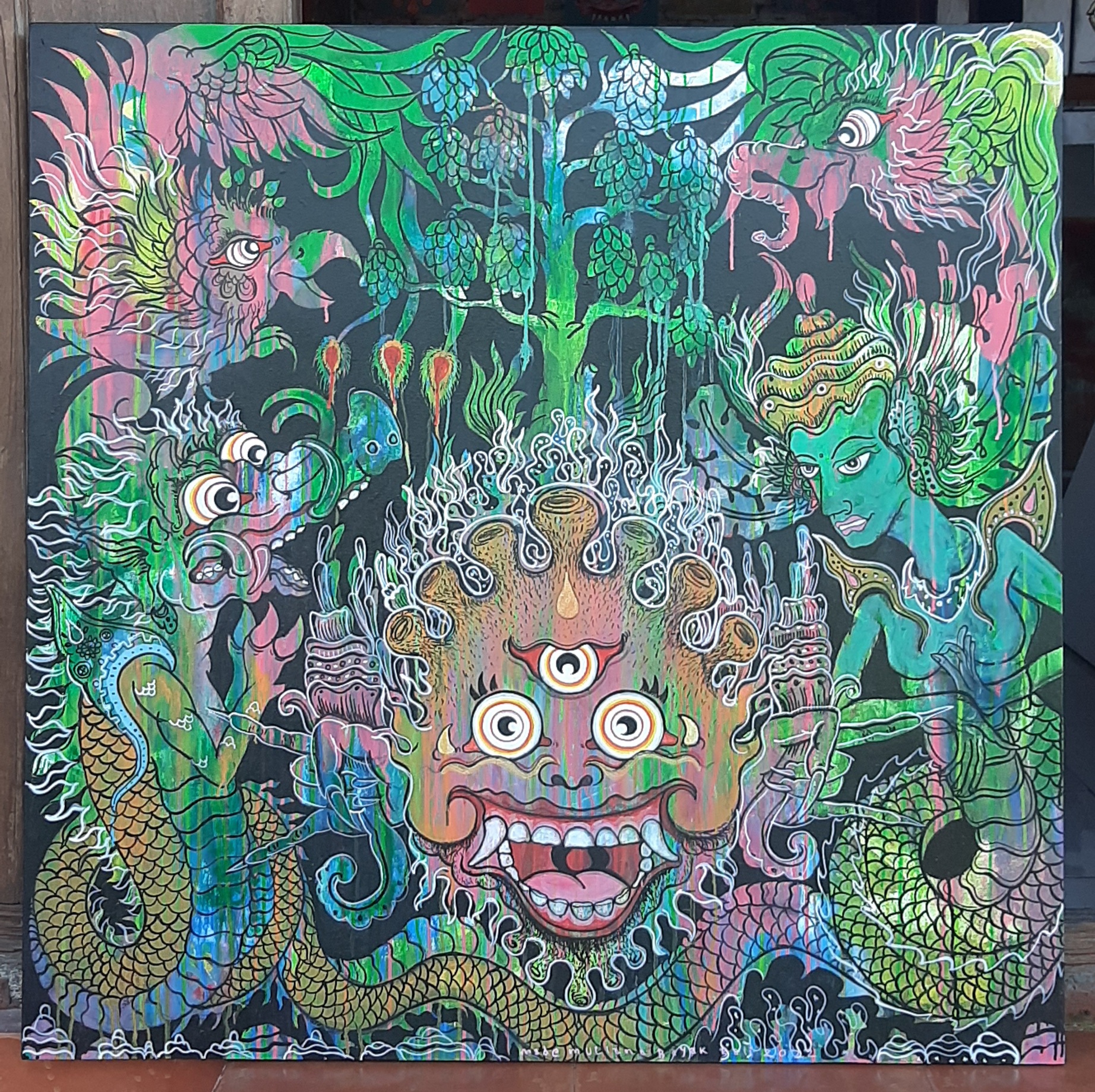 Pour la Couverture arrière la naissance de la forêt de Boma 122X122cm peinture acrylique chaorcol et couleur or 24K sur cnavas 2022